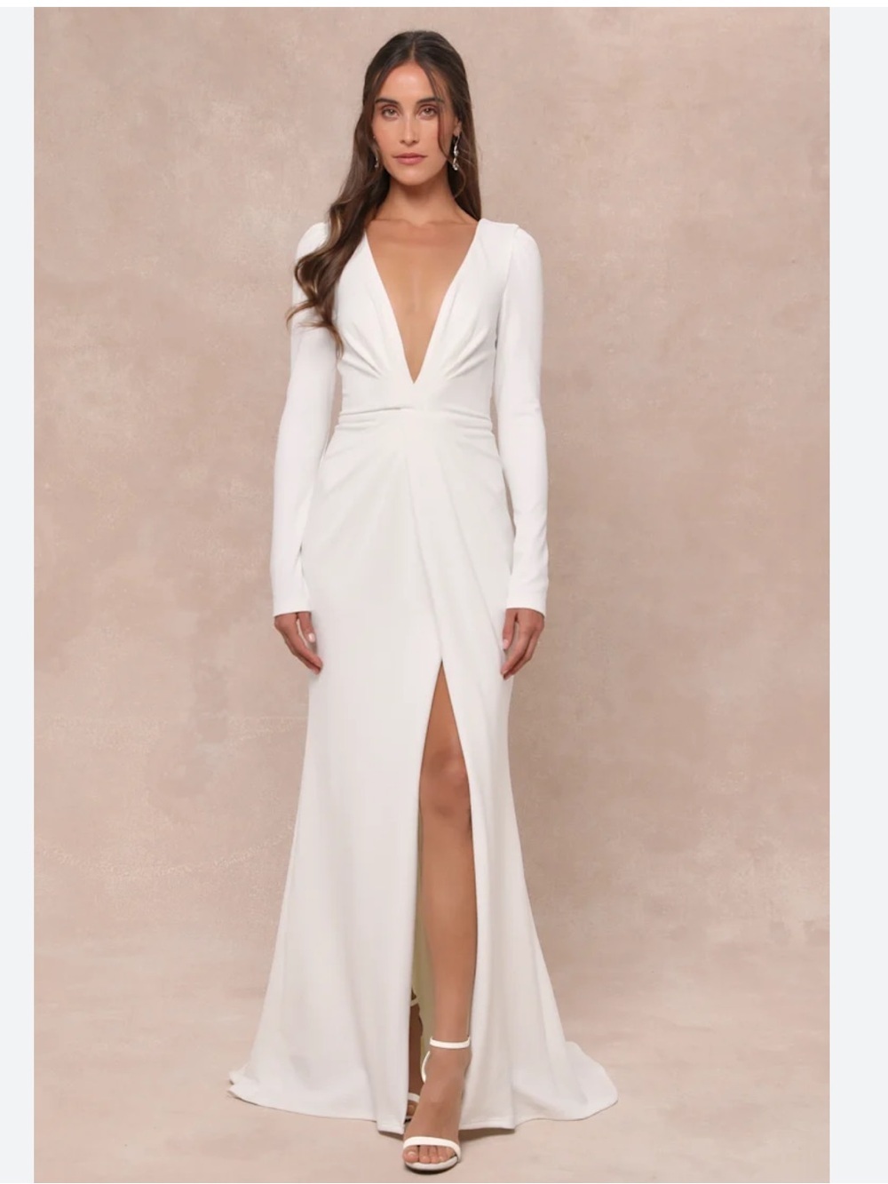 Lulus Stunning Romance White Long Sleeve Mermaid Maxi Dress size XS new bridal